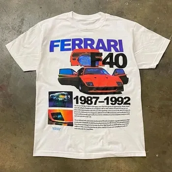 American classic retro automobilių sporto atspausdintas T-shirt vyrams 90-ųjų vasarą grynos medvilnės negabaritinių prarasti mados gatvė pora viršūnės