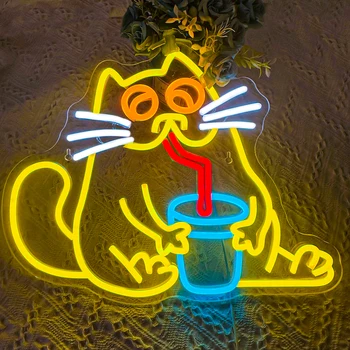 Gėrimas Neoninės Šviesos Namuose Parduotuvę Namuose BARAS Meno pobūvių salė urvas Geriamojo Katė neon požymiai parduotuvė MENO Namų sienų apdailai gyvūnų neoninės lempos
