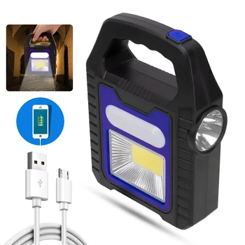 Nešiojamas Saulės Žibintų COB LED Darbo Lempa Vandeniui Pagalbos Dėmesio centre USB Įkrovimo Handlamp Lauko Pėsčiųjų, Kempingas