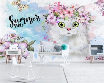 WELLYU Pritaikyti šiuolaikinės 3d tapetai Šiaurės minimalistinė gėlių kačių vaikų kambario fone de papel parede tėtis peint3D