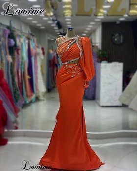 Artimųjų Rytų Orange Garsenybių Suknelės Undinė Vienas Petys Vestuvių Svečiai Suknelės Kristalai Vakare Chalatai 2023 Vestidos De Gala