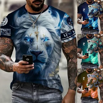 Stilingas Tigras 3D Skaitmeninio Modelio Spausdinimo Vyrų Grafinis T-shirts Priežastinis Nežiūriu Tees trumpomis Rankovėmis Megztinis Viršūnes Vyrų Vasaros Lauko