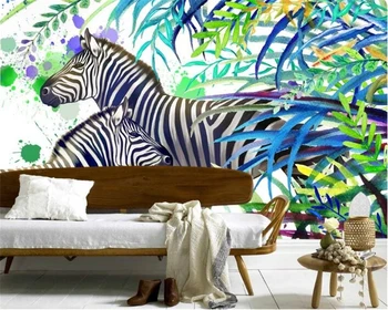 beibehang Aukštos kokybės 3d tapetai Mažų šviežių vertus, tapybos, akvarelės, tropinių augalų ir zebra TV fone de papel parede
