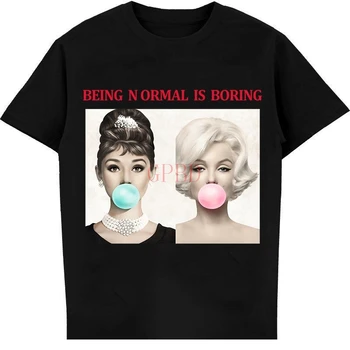 Yra Normalus Yra Nuobodu Populiarus Dizainas Marilyn Monroe T-marškinėliai trumpomis Rankovėmis Atsitiktinis Tee Audrey Hepburn Hipster Juokinga Viršūnės