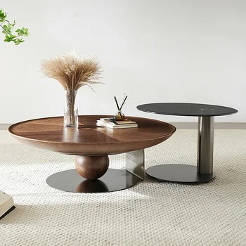 Italijos minimalistinio medžio masyvo apvalus kavos staliukas, šviesos prabangus, rafinuotas ir paprastas kambarį, namuose asmenybės, kūrybos sma