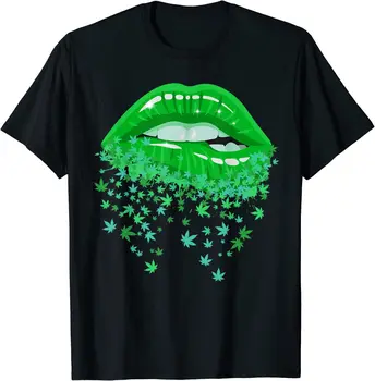 Seksualus Lūpų Kanapių, Marihuanos Piktžolių Puodą Lapų Meilužio Dovana T-Shirt