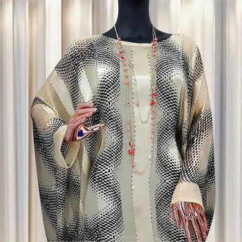 Gaun Musulmonų Abaja Dubajus untuk Wanita Režimas Cetakan Kerah O Lengan Kelelawar Jubah Boubou Longgar Maxi Femme Vestidos 2023 Pakaian