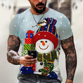 2023 Unisex Kalėdų vyriški marškinėliai Festivalis Šalis Trumpas Rankovės Viršuje Atsitiktinis Mados Sniego Animacinių filmų 3d Spausdinimo T Shirts