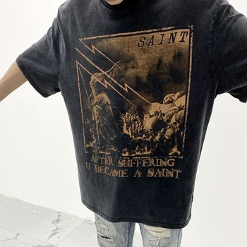 Amerikos Hiphop Gatvės Atsitiktinis Trumpas rankovėmis T-shirt Vyrai Punk Roko Grupė Y2K Abstrakčiai Grafiti 2023 vatos Pagaliukai Vyrų Vasaros, Nauja