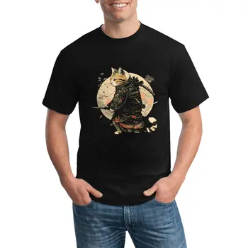 Samurajus Katė T-Shirt Vasaros Japonų Stiliaus Streetwear Marškinėliai Medvilnės Hip-Hop Marškinėlius Vyrų Modelio Viršuje Tees Didelis Dydis