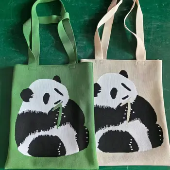Poliesteris Rankų Darbo Megztiniai, Rankinės Naujos Daugkartinio Naudojimo Panda Totalizator Krepšiai Didelės Talpos Pirkinių Krepšys