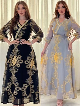 Eid Ilgos Suknelės Moterims Jalabiya Suknelė Musulmonų Abaja Akių Siuvinėjimo Ramadanas Maxi Skraiste Maroko Caftan Šalies Vestidos 2023