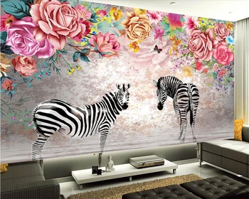 Beibehang Užsakymą tapetai gražus zebra gėlių Šiaurės TV foną, sienos tapetai gyvenimo kambario, miegamasis freskos 3d tapetai