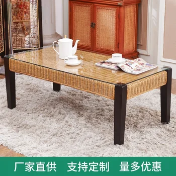 Kavos staliukas stačiakampio formos rotango valgomasis stalas dvejopos paskirties modernus minimalistinio mažų bay lange lentelės kambarį stiklo arbata
