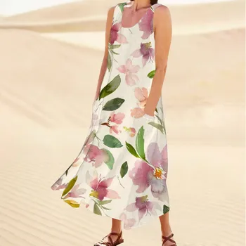 Vasaros Suknelės Moterims 2023 Paplūdimio Apvalios Kaklo Berankovis Bakas Paplūdimio Suknelė Prarasti Midi Suknelė Pigūs Atsitiktinis Moterų Suknelės