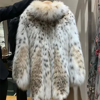 Streetwear Žiemos Naujas Moterų Leopardas Spausdinti Kailinius, Kailis Šiltas Storas Mergina Banga Mados Mink Imitacija Fox Fur Žolės Drabužius Moteris