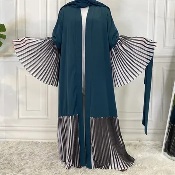 Atidaryti Abaja Moterų Musulmonų Dubajus Cardigan Maxi Suknelė Blyksnius Rankovės Eid Kimono Islamo Arabų Ramadanas Femme Musulmane Jalabiya Caftan