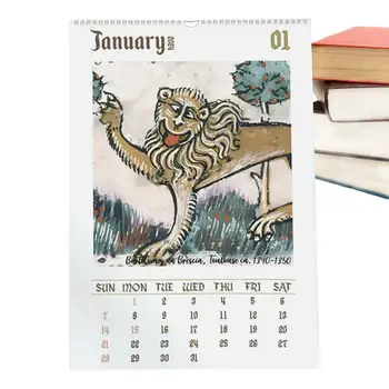 Viduramžių Kalendorius 2024 Dekoratyvinis Kūrybos Išdaiga Dovanų Sieninį Kalendorių Viduramžių Kalendorius Su Lion Meno Patvarus Tirštėti Gyvūnų