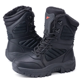 Madingi Batai Kovoti su Armijos Batai Klasikinės Juodos Platformos sneaker Žiemos vyriški Batai Dydį, Pliušinis Šilti Sniego Batai Lauko