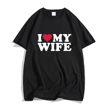 Aš Myliu Savo Žmoną, Raudonos Širdies Simboliu Negabaritinių marškinėliai VYRAMS T Shirts korėjos Stiliaus 100% Medvilnės Asmenybės Tshirts O-kaklo Aukštos Kokybės