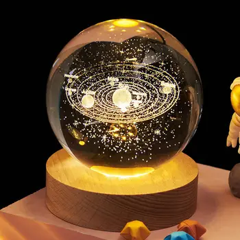 LED 3D Crystal Ball Naktinis Apšvietimas Žėrintis Planetos Galaxy Projektorius Žvaigždėtas Dangus USB Atmosfera Lempos Kalėdų Dekoracijas Vaikas Dovanos