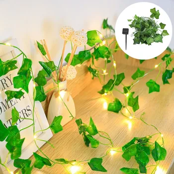 Saulės Dirbtinis Žalios Lapinės Gėlės LED String Žibintai Naujųjų Metų Kalėdų, Vestuvių, Lauko Apšvietimas, Apdaila Saulės Šviesos Sodas